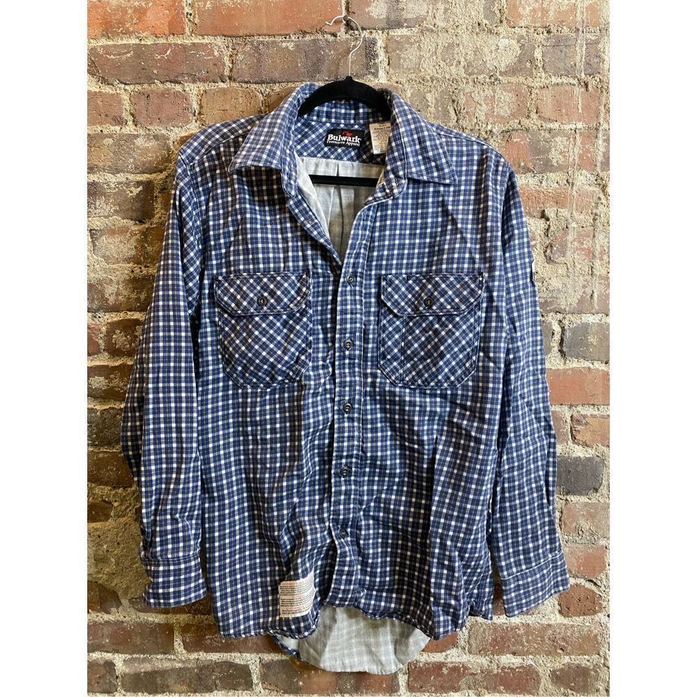 Bulwark Protective Apparel Flame-Resistant Plaid Blue Shirt Medium_Reg